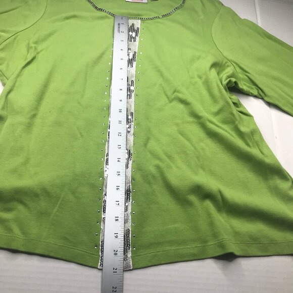 Quaker Factory Women's 1X Top Green With Sequins Trim 3/4 Sleeve Preowned - Picture 10 of 12
